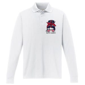 United Kingdom Flag Messy Girl Bun Performance Long Sleeve Polo