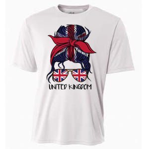 United Kingdom Flag Messy Girl Bun Cooling Performance Crew T-Shirt