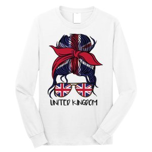 United Kingdom Flag Messy Girl Bun Long Sleeve Shirt