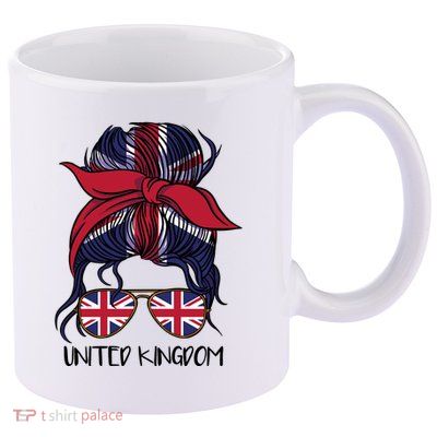 United Kingdom Flag Messy Girl Bun 11oz C Handle Ceramic Mug