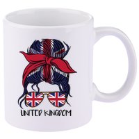 United Kingdom Flag Messy Girl Bun 11oz C Handle Ceramic Mug