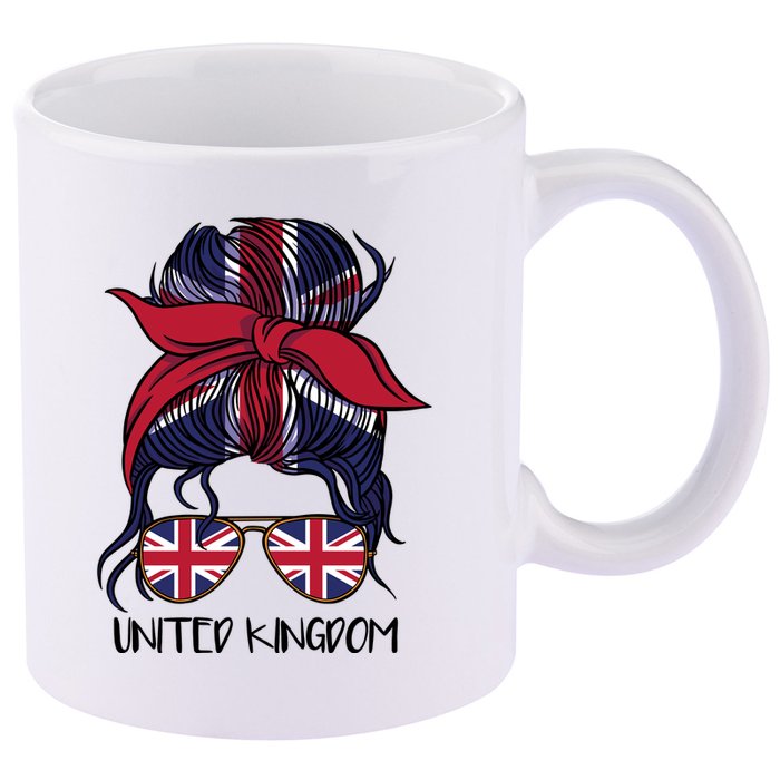 United Kingdom Flag Messy Girl Bun 11oz C Handle Ceramic Mug