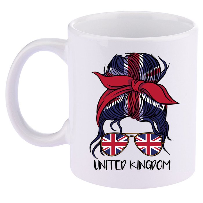 United Kingdom Flag Messy Girl Bun 11oz C Handle Ceramic Mug