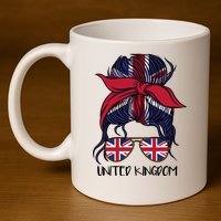 United Kingdom Flag Messy Girl Bun 11oz C Handle Ceramic Mug