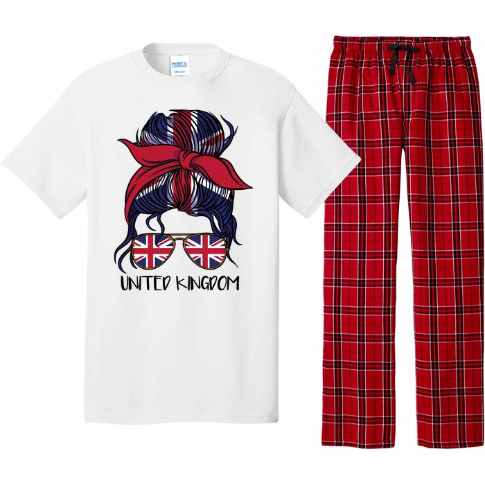 United Kingdom Flag Messy Girl Bun Pajama Set