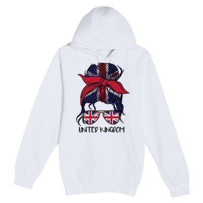 United Kingdom Flag Messy Girl Bun Premium Pullover Hoodie