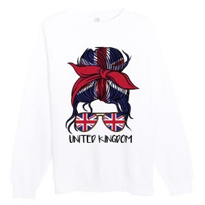 United Kingdom Flag Messy Girl Bun Premium Crewneck Sweatshirt