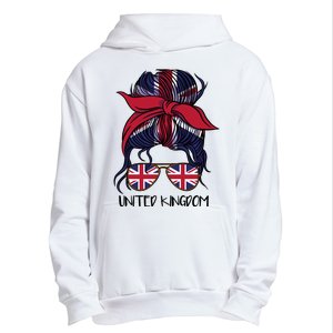 United Kingdom Flag Messy Girl Bun Urban Pullover Hoodie