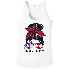 United Kingdom Flag Messy Girl Bun Ladies PosiCharge Competitor Racerback Tank