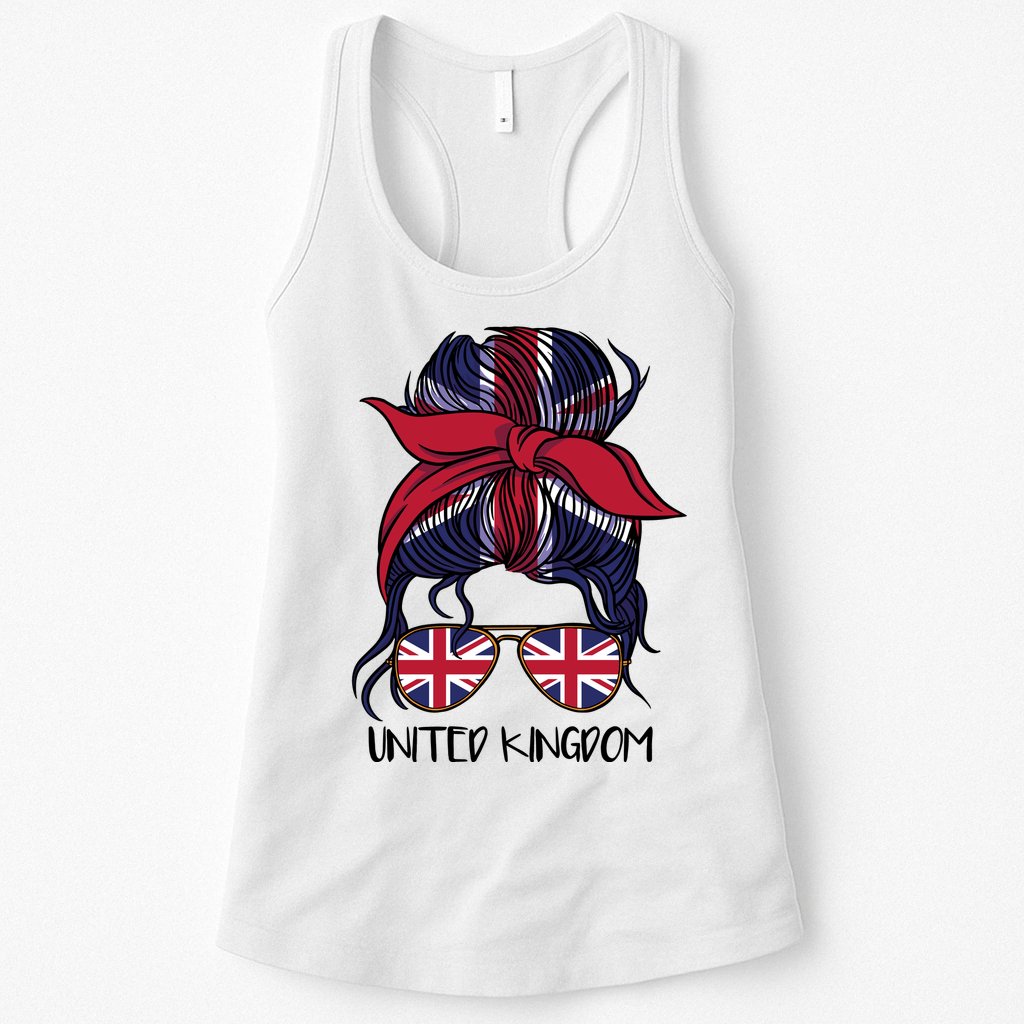 United Kingdom Flag Messy Girl Bun Womens Tank Top
