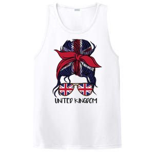 United Kingdom Flag Messy Girl Bun PosiCharge Competitor Tank