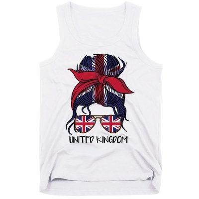 United Kingdom Flag Messy Girl Bun Tank Top