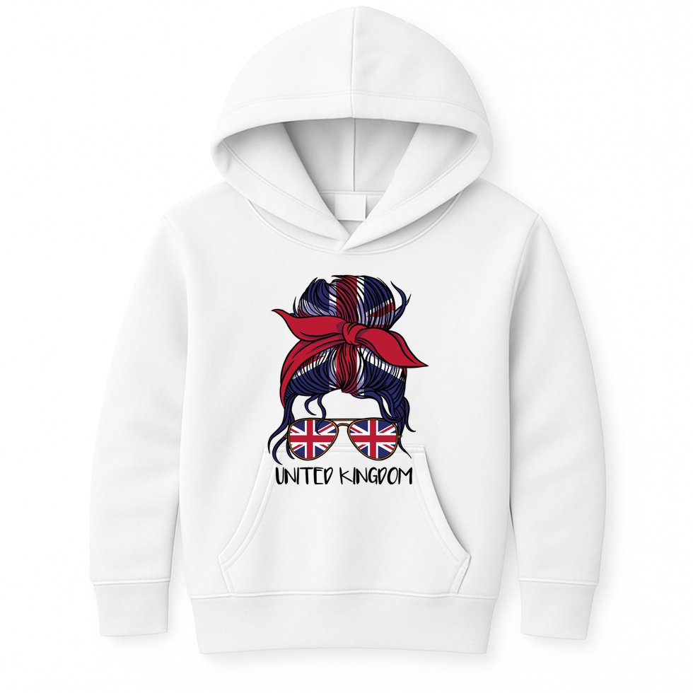 United Kingdom Flag Messy Girl Bun Kids Hoodie
