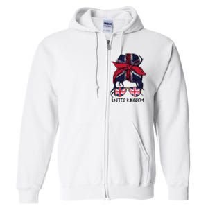 United Kingdom Flag Messy Girl Bun Full Zip Hoodie