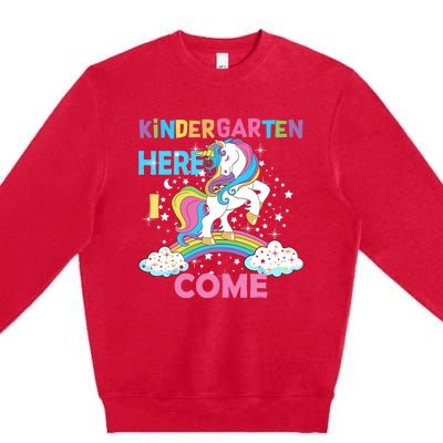 Unicorn Kindergarten Here I Come School Kindergarten Girl Premium Crewneck Sweatshirt