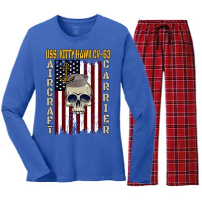 Uss Kitty Hawk Cvmeaningful Gift63 Veterans Day Dad Son Grandpa Great Gift Women's Long Sleeve Flannel Pajama Set 