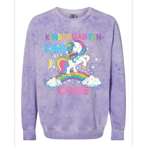 Unicorn Kindergarten Here I Come School Kindergarten Girl Colorblast Crewneck Sweatshirt