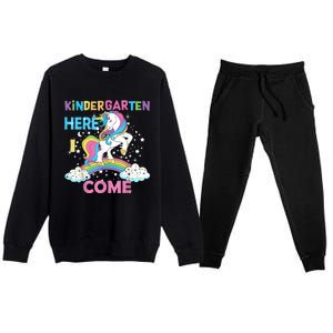 Unicorn Kindergarten Here I Come School Kindergarten Girl Premium Crewneck Sweatsuit Set