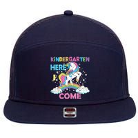 Unicorn Kindergarten Here I Come School Kindergarten Girl 7 Panel Mesh Trucker Snapback Hat