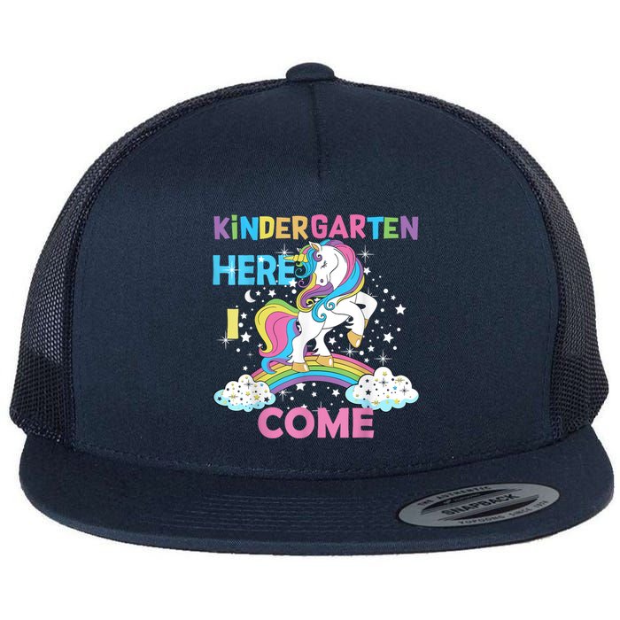 Unicorn Kindergarten Here I Come School Kindergarten Girl Flat Bill Trucker Hat