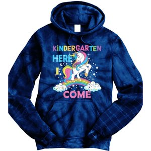 Unicorn Kindergarten Here I Come School Kindergarten Girl Tie Dye Hoodie