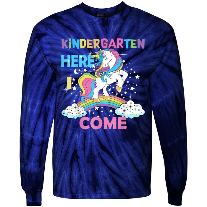 Unicorn Kindergarten Here I Come School Kindergarten Girl Tie-Dye Long Sleeve Shirt