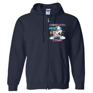 Unicorn Kindergarten Here I Come School Kindergarten Girl Full Zip Hoodie