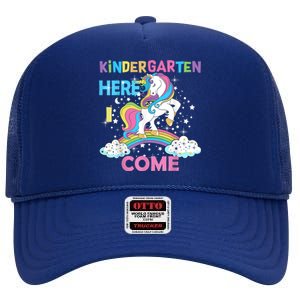 Unicorn Kindergarten Here I Come School Kindergarten Girl High Crown Mesh Back Trucker Hat