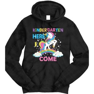 Unicorn Kindergarten Here I come School Kindergarten Girl Tie Dye Hoodie