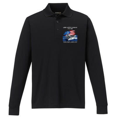 USS Kitty Hawk CV 63 Aircraft Carrier Veteran USA Flag Xmas Performance Long Sleeve Polo