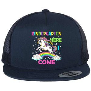 Unicorn Kindergarten Here I Come School Kindergarten Girl Flat Bill Trucker Hat