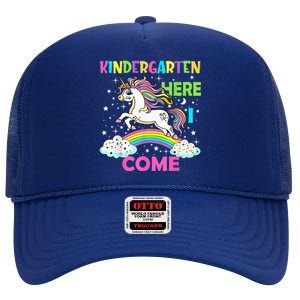 Unicorn Kindergarten Here I Come School Kindergarten Girl High Crown Mesh Back Trucker Hat