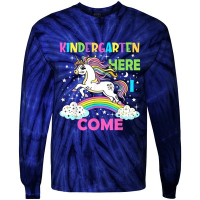 Unicorn Kindergarten Here I Come School Kindergarten Girl Tie-Dye Long Sleeve Shirt