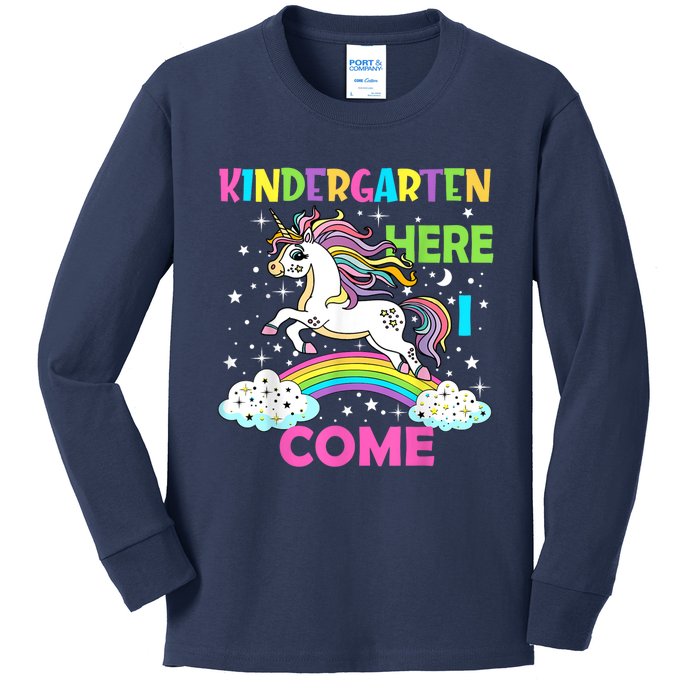 Unicorn Kindergarten Here I Come School Kindergarten Girl Kids Long Sleeve Shirt