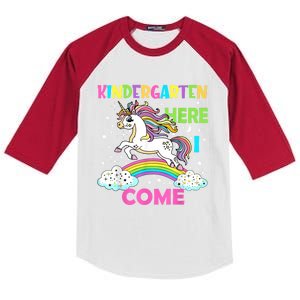 Unicorn Kindergarten Here I Come School Kindergarten Girl Kids Colorblock Raglan Jersey