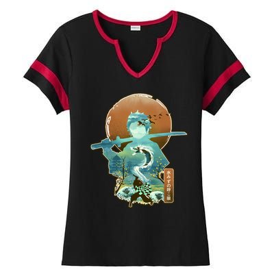 Ukiyo Breath Of Water Samurai Ladies Halftime Notch Neck Tee