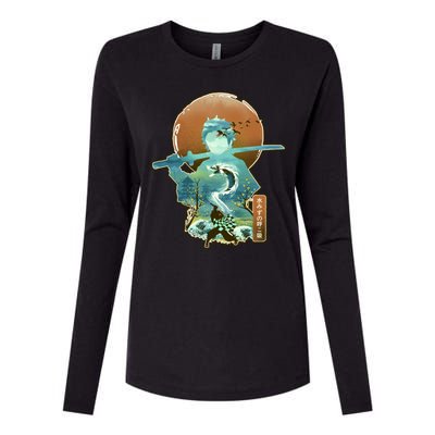 Ukiyo Breath Of Water Samurai Womens Cotton Relaxed Long Sleeve T-Shirt