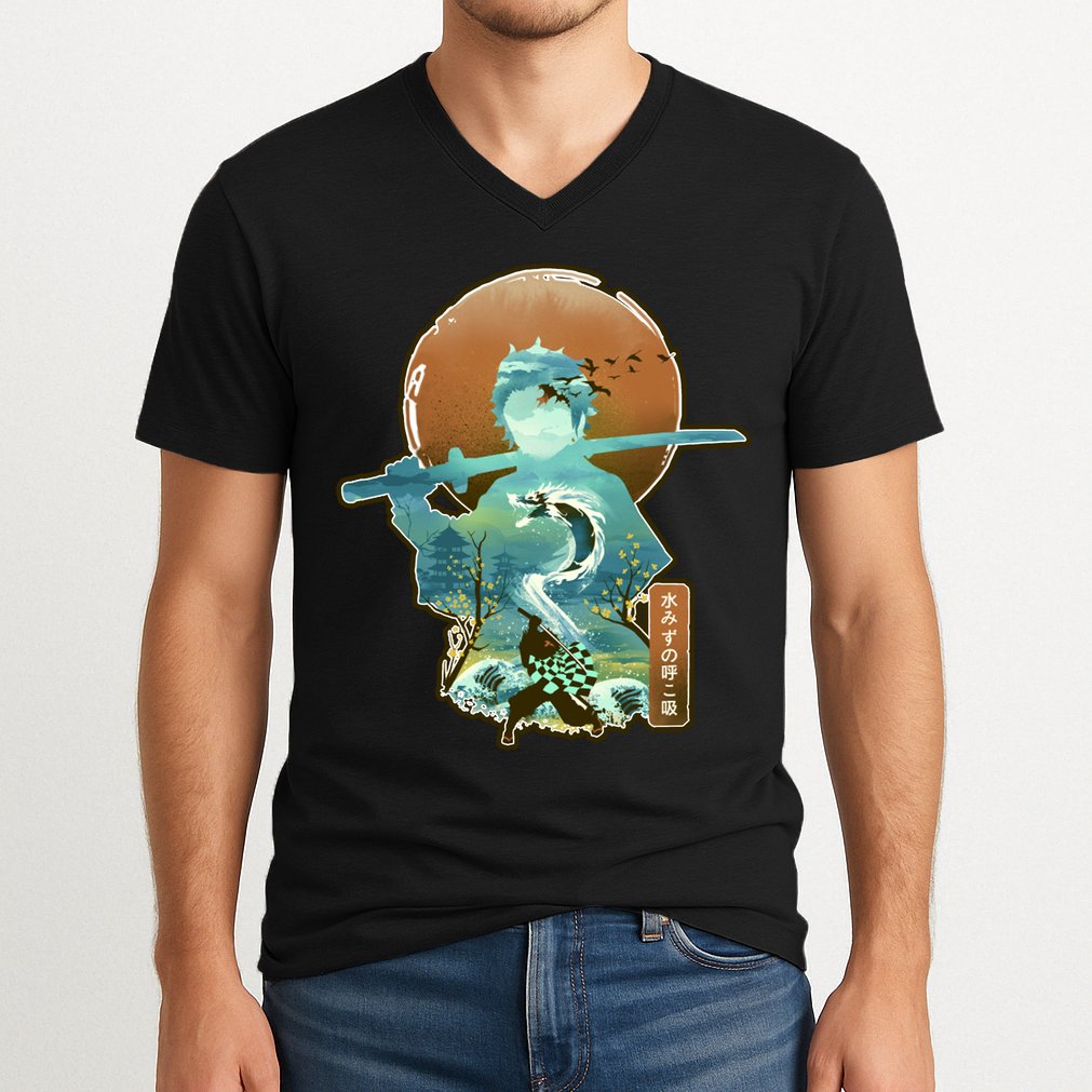 Ukiyo Breath Of Water Samurai V-Neck T-Shirt