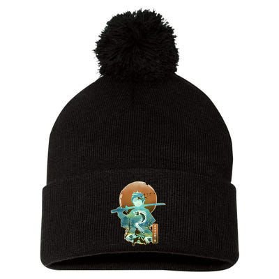 Ukiyo Breath Of Water Samurai Pom Pom 12in Knit Beanie