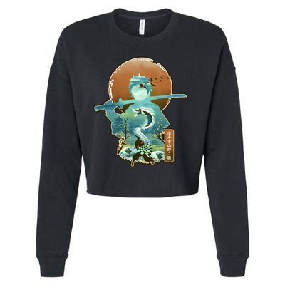 Ukiyo Breath Of Water Samurai Cropped Pullover Crew