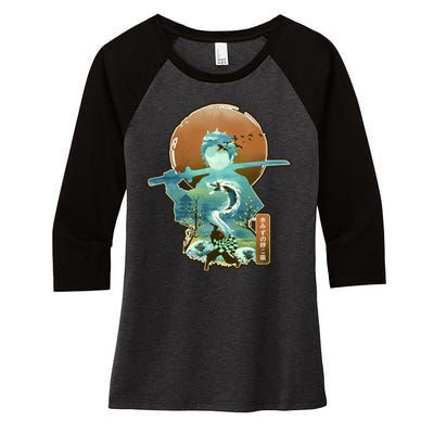 Ukiyo Breath Of Water Samurai Women's Tri-Blend 3/4-Sleeve Raglan Shirt