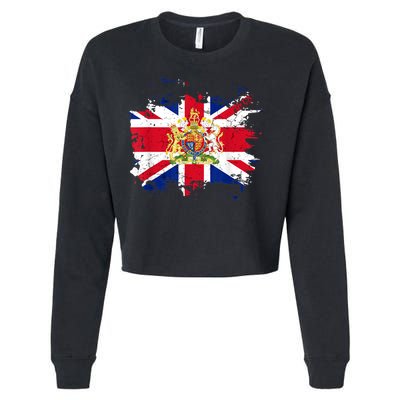 United Kingdom UK Great Britain British Flag Coat Of Arms Cropped Pullover Crew