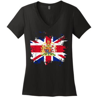 United Kingdom UK Great Britain British Flag Coat Of Arms Women's V-Neck T-Shirt