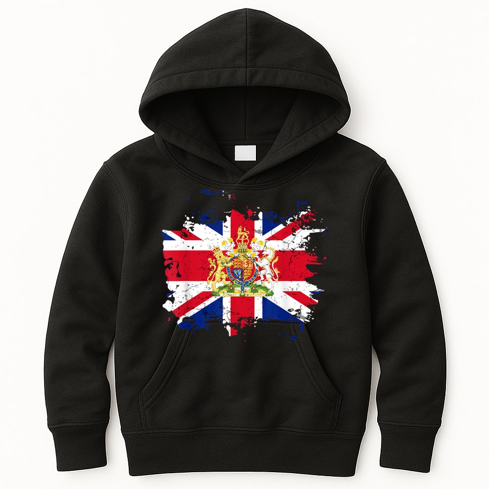 United Kingdom UK Great Britain British Flag Coat Of Arms Kids Hoodie