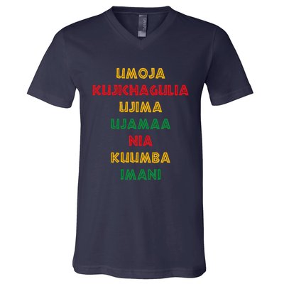 Umoja Kujichagulia Ujima Ujamaa Nia Kuumba Imani V-Neck T-Shirt