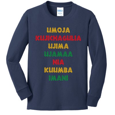 Umoja Kujichagulia Ujima Ujamaa Nia Kuumba Imani Kids Long Sleeve Shirt