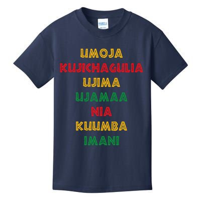 Umoja Kujichagulia Ujima Ujamaa Nia Kuumba Imani Kids T-Shirt