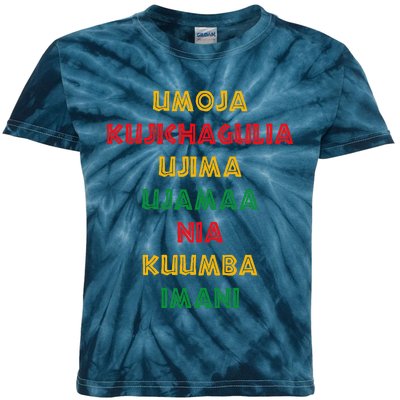 Umoja Kujichagulia Ujima Ujamaa Nia Kuumba Imani Kids Tie-Dye T-Shirt