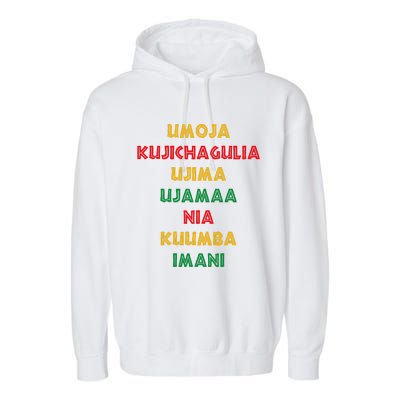 Umoja Kujichagulia Ujima Ujamaa Nia Kuumba Imani Garment-Dyed Fleece Hoodie