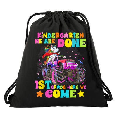 Unicorn Kindergarten We Are Done 1st Grade Here We Come Drawstring Bag